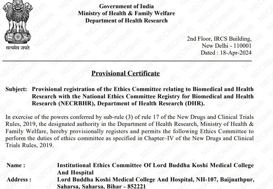 Institutional Ethics Committee Of Lord Buddha Koshi Medical College And Hospital